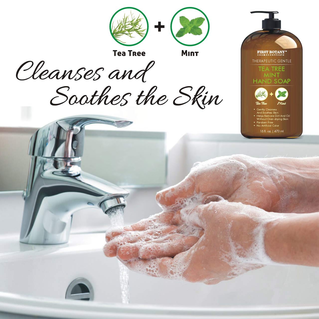 Tea Tree Mint Hand Soap - Liquid Hand Soap with Peppermint, Jojoba & Coconut Oil - Multipurpose Liquid Soap with Pump Dispenser - Natural Bathroom Soap & Liquid hand wash - HUGE 16 fl oz : Beauty
