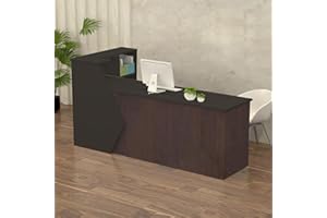 EQWZUPD Reception Desk with Counter Modern, 39.4-118.1'', Solid Wood Ecological Board, Large Storage Space,Lockable Storage Drawers, Front Office Desk for Salon, Office, Lobby
