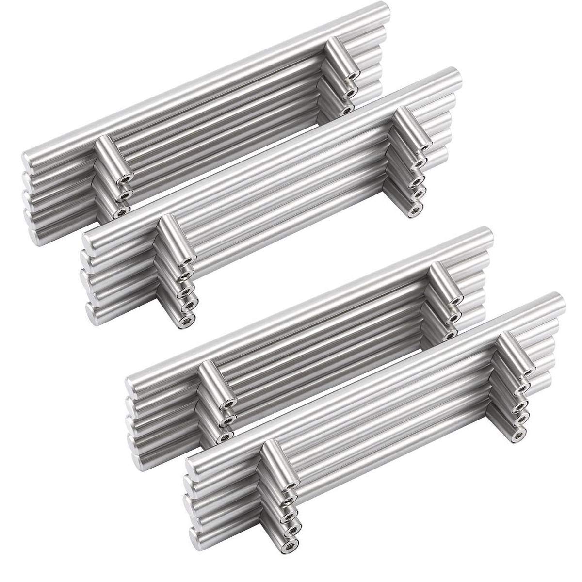 20 x Brushed Steel Kitchen Cabinet Handles T-Bar Bar Kitchen Door Handles Stainless Steel, Diameter 12mm(Hole Centres: 160 mm)