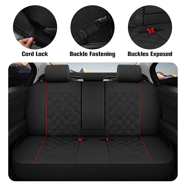 YGL LUXURY PU LEATHER CAR SEAT COVERS FULL SET, NON-SLIP SEAT COVER PROTECTORS, UNIVERSAL FIT FOR CARS, TRUCKS, SUVS, VANS, PICKUPS, AIRBAG COMPATIBLE, SEAT COVERS FOR CAR INTERIOR (BLACK/RED)