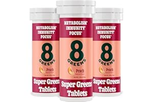 8Greens Supergreens Tablets | Super Greens Powder Superfood Tablet, Metabolism Immunity & Focus, Daily Greens Effervescent Tablets, Organic: Aloe Vera, Spirulina, Chlorella, Peach, 30 Servings