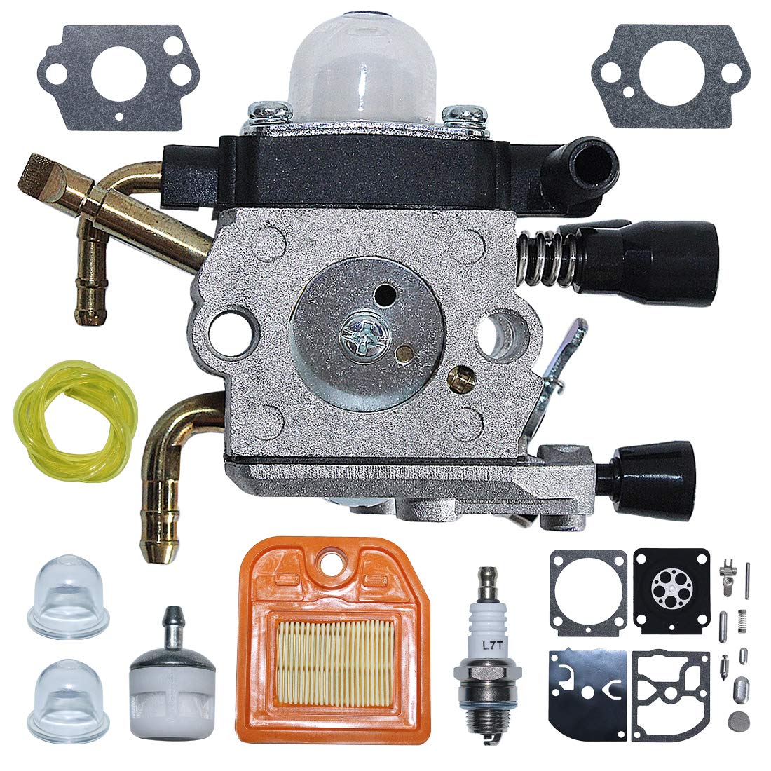 AUMEL 4237 120 0606 Carburetor Carb Repair Kit for Stihl HS81 HS81R HS81RC HS81T HS86 HS86R HS86T Hedge Trimmer Part W/Air Fuel Filter Fuel Line Spark Plug Primer Bulb.