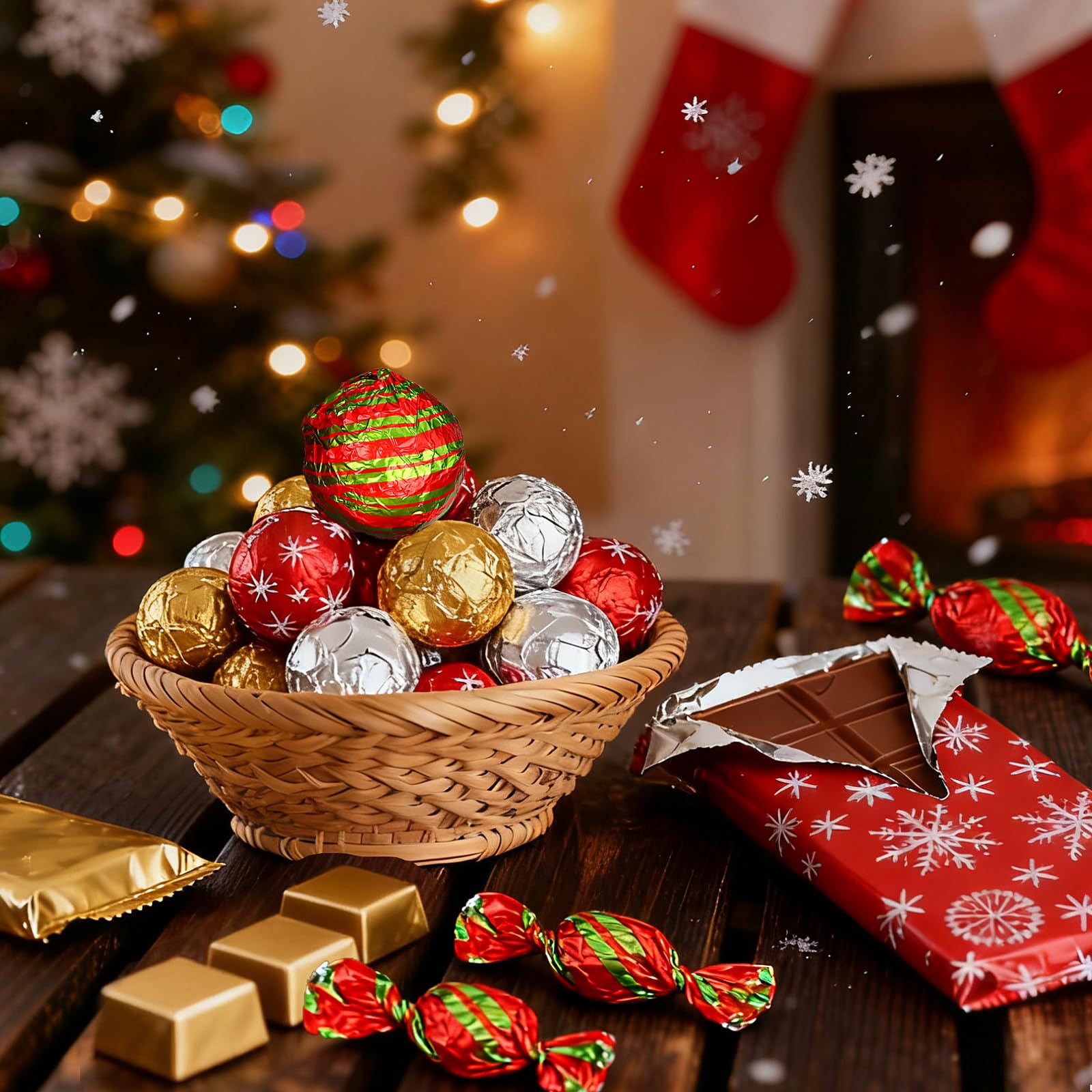 FOIMAS Christmas Foil Candy Wrappers, 200 PCS Christmas candy wrappers Aluminum Tin 8 x 8 Inches Chocolate Bar for Xmas Wedding Birthday Homemade Candy Caramels Packaging Wrapping Party Favors