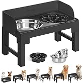 Feandrea Dog Bowls Elevated, Adjustable Height, Tilted Design | Slow Feeder Dog Bowls with 1 Slow Feeder and Two 304 Stainless Steel Bowls, Raised Dog Bowl, Ink Black UPRB103B01