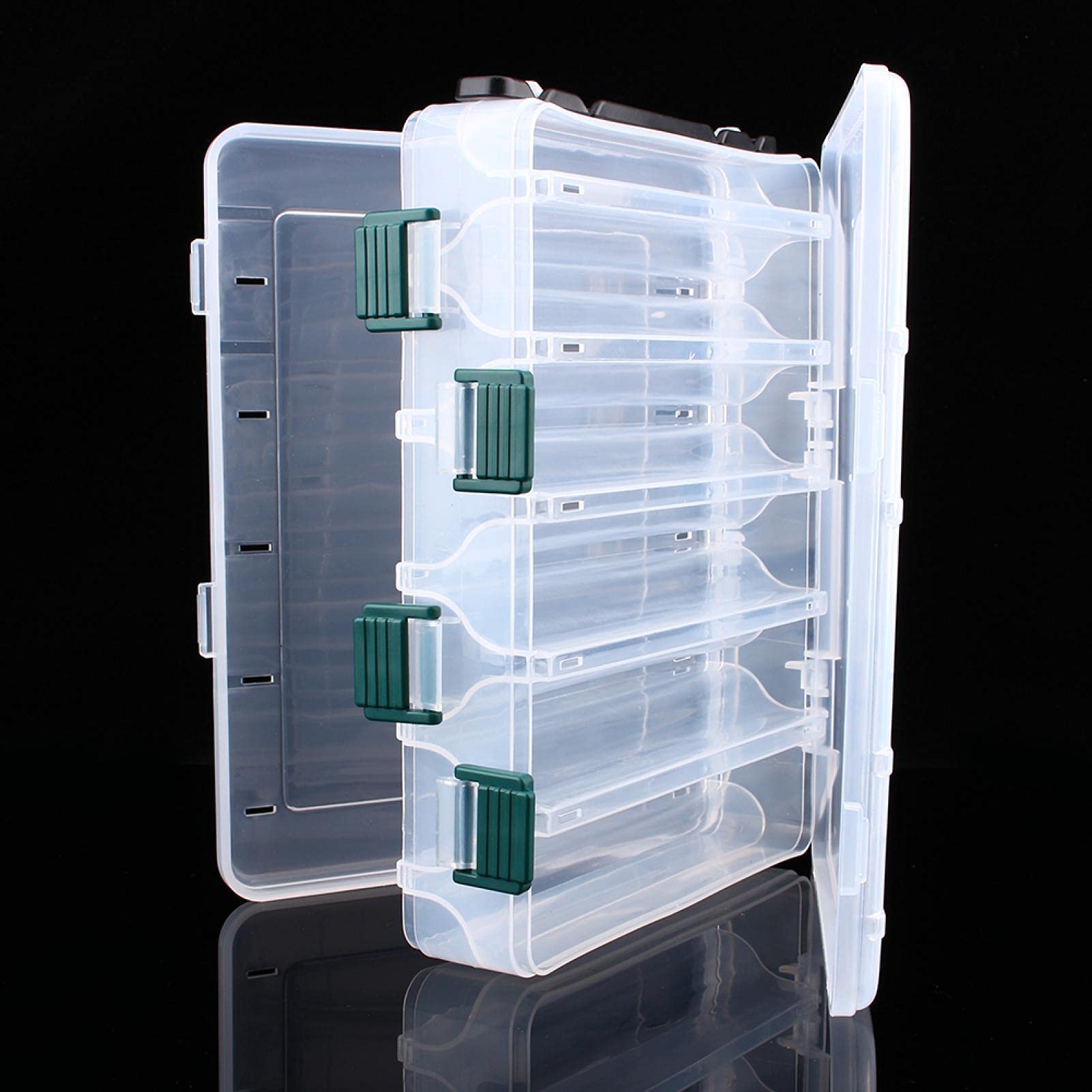Demeras Two-Sided Fishing Lure Case 12 Compartments Plastic Clear Tackle Hook Bait Storage Box Large
