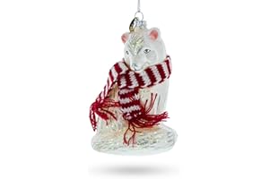 BESTPYSANKY Arctic Fox with Scarf - Blown Glass Christmas Ornament