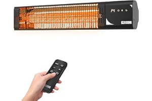 COSENG Outdoor Heaters for Patio 1500W, 3s Rapid Heating, IP65 Waterproof, 4 Heat Levels, 24H Timer & Memory Function, Touchscreen Electric Infrared Heater for Backyard, Garage, Deck, Black