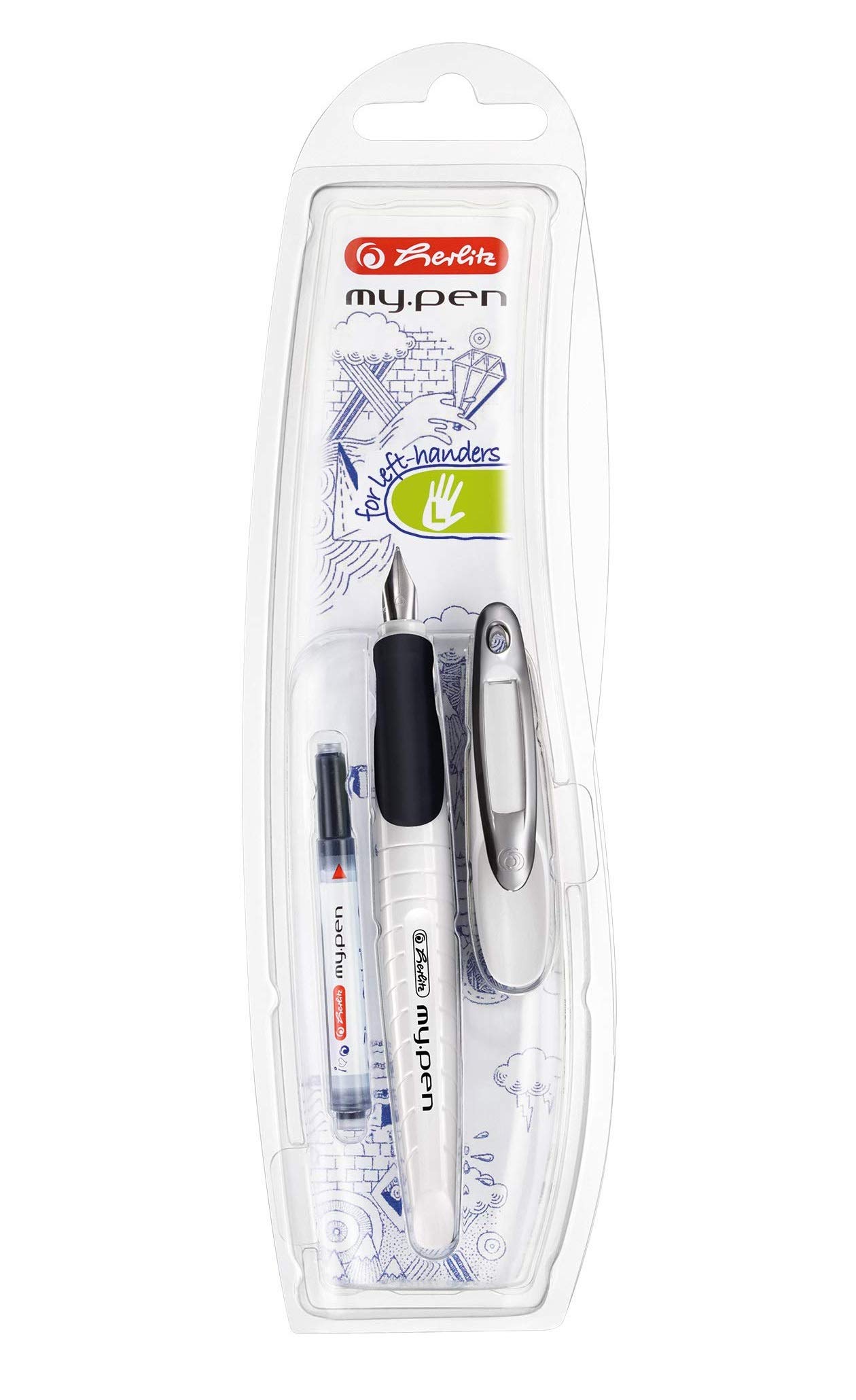 Herlitz my.pen L-Nib Fountain Pen - White black