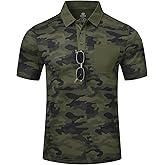 MoFiz Men's Camo Polo Golf Shirt Hiking Dry Fit Short Sleeve T-Shirts Pique Collared Polo Jersey