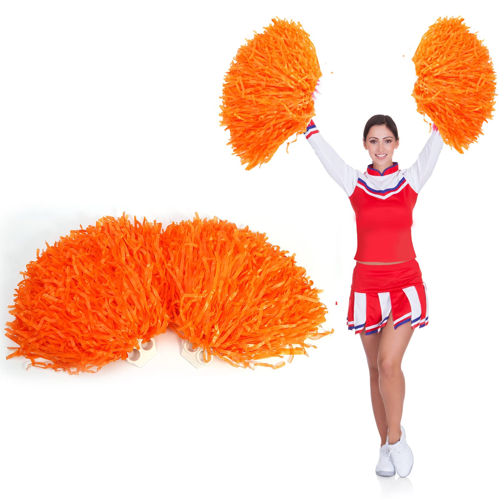 Dioche Cheerleading Pom Poms for Kids, Cheerleader Cheering Squad Pompoms for Boy Girl School Sports Games Team Spirit Cheer, Cheerleader Pompom Dance Party Accessories (Orange)