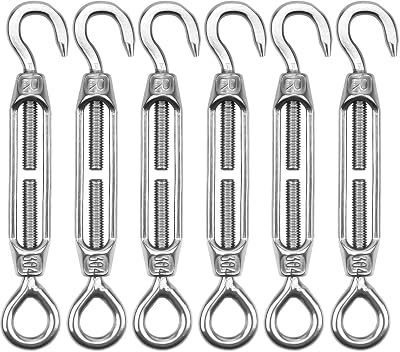 kissral 6 Pack M4 Stainless Steel Hook Eye Turnbuckle Wire Tensioner Rope Cable