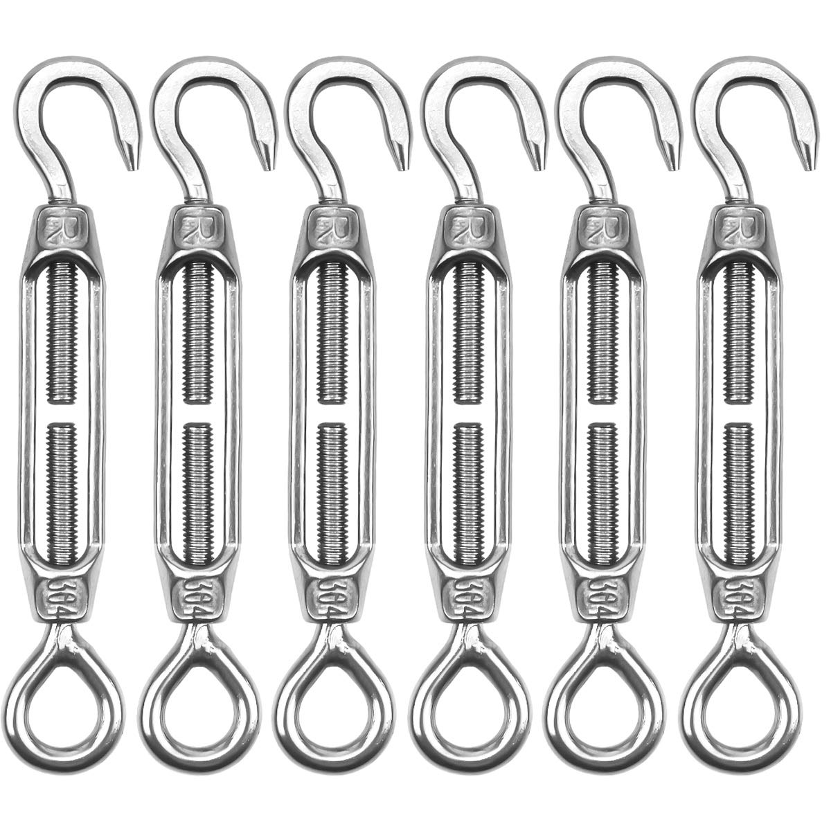 Pack Of 6 Turnbuckle Wire Tensioner M4 Stainless Steel Hook and Eye Tensioners Rope Cable Tension Set Adjustable Garden Wire Tensioner Kit Heavy Duty Turnbuckles Wire Rope Tensioner for Cable Railing
