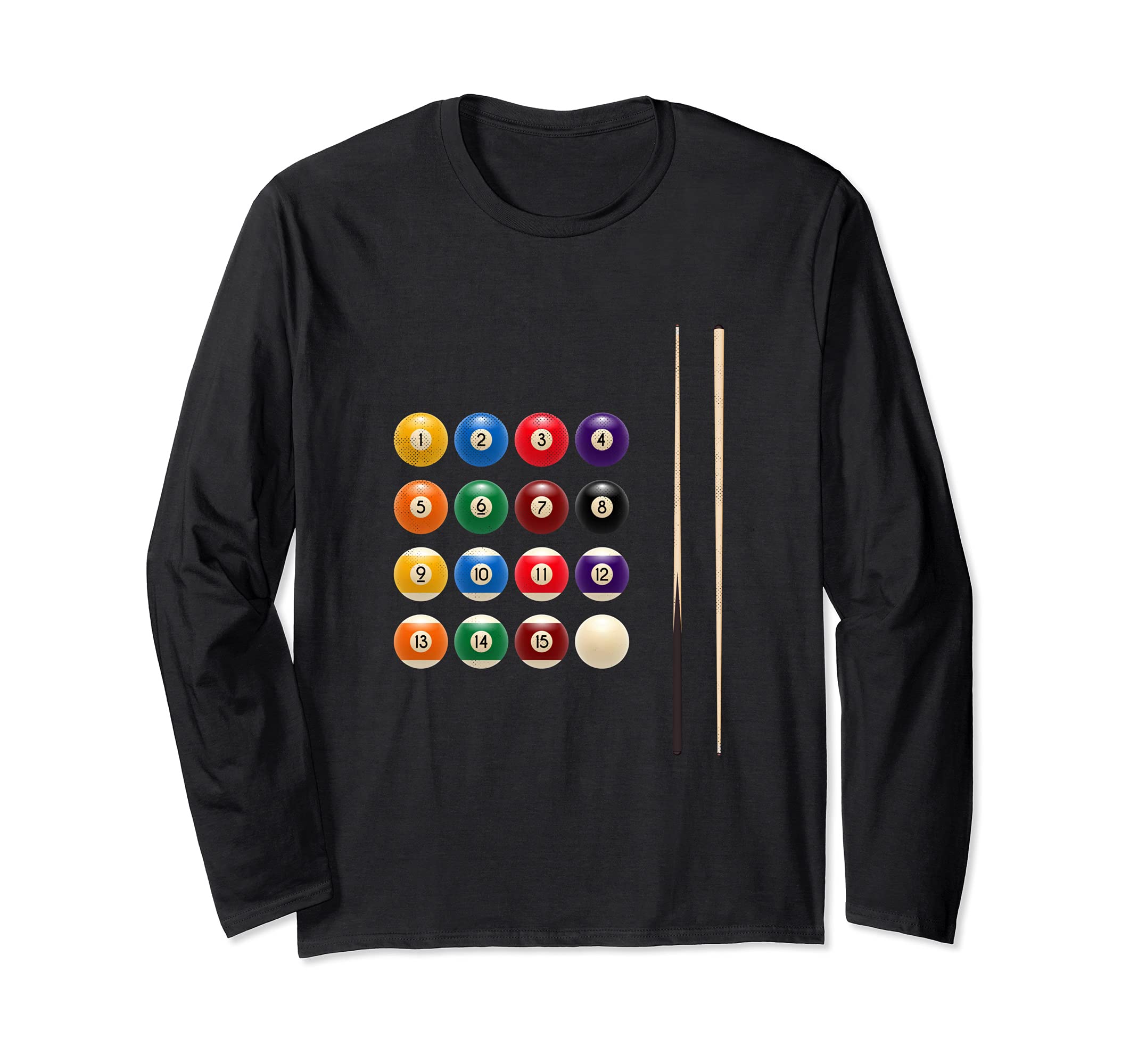 Billiards Ball Cue Rack Funny Pool Stick Billiard Player Long Sleeve T-Shirt