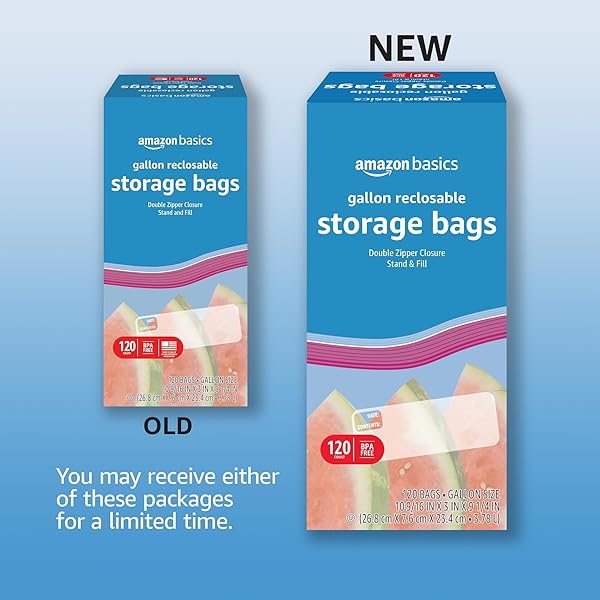 AMAZON BASICS RECLOSABLE GALLON FOOD STORAGE BAGS, BPA FREE, 120 COUNT