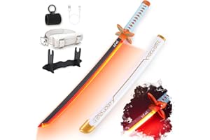 RG RENGENG RENGENG Light Up Sword, 30 Inches Short for Kids, Rechargeable Pre-Assembled Plastic Replica with Belt & Stand & Spinner, Original Texture Sword