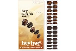 Heyhae Semi Cured Gel Nail Strips - Hey, Dark But Sweet | Brown Marble | Sun Cured No UV Light Needed Salon Quality, Easy App