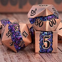 Polyhedral Metal Dice DND,RPG Purple Glitter Stripe