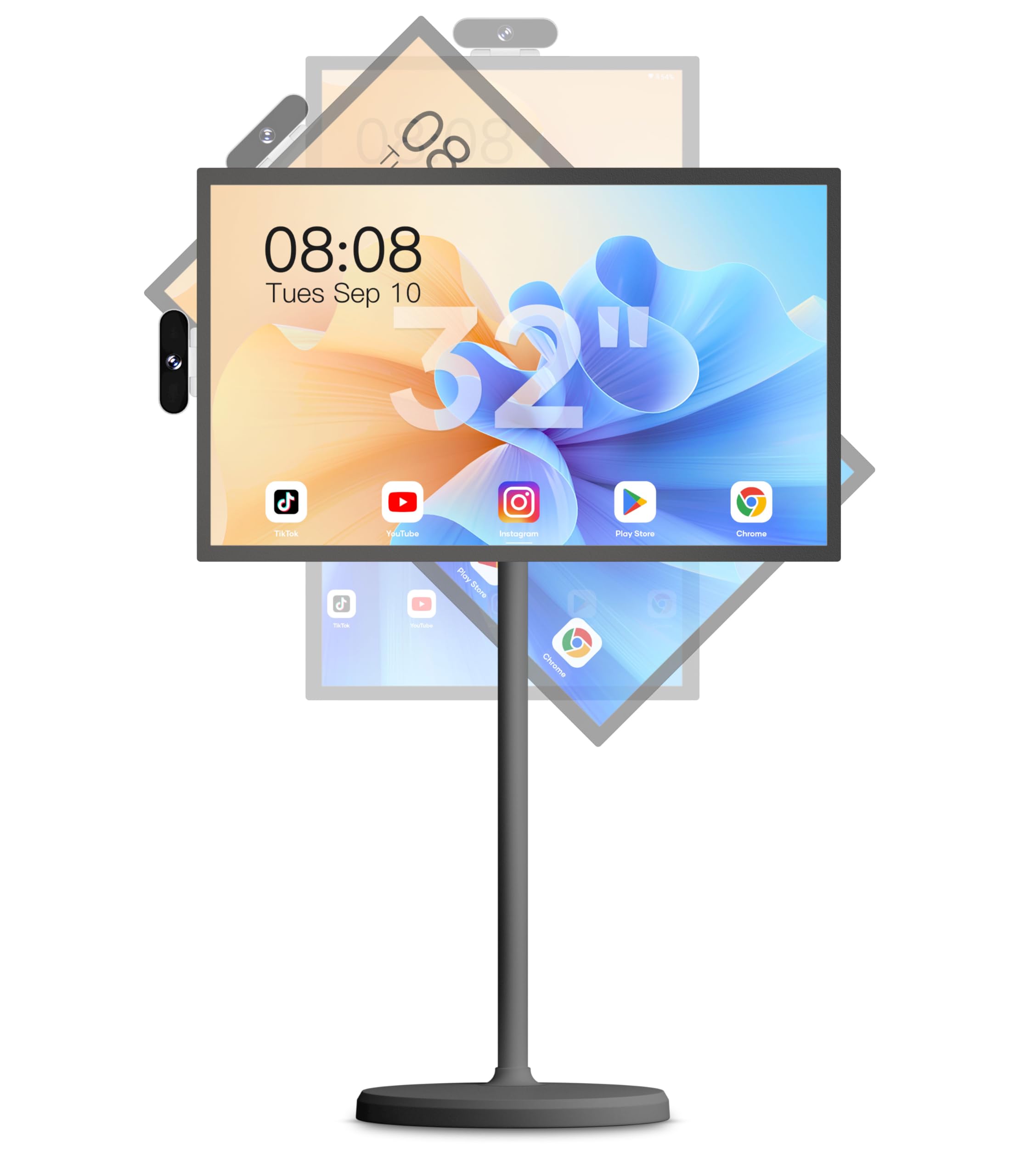Photo 1 of   ****MISSING ERL CONNECTOR**Mate 32 Inch Mobile Portable TV Stand on Wheels Support Google Store Full Swivel Rotation Portable Touch Screen Monitor Built-in Battery Smart Rolling Tablet TV 4K Camera Remote Control Black
