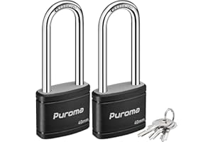 Puroma 2 Pack Keyed Padlock with 3 Keys, 2.5 Inch Locker Lock 40mm Heavy-Duty Locks for Gate Fence Hasp Cabinet Toolbox School Gym Locker (Black)