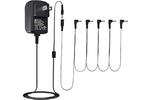 LotFancy Guitar Pedal Power Supply, 9V 1A AC DC Adapter with 5 Way Daisy Chain Cord, for BOSS Dunlop Ditto TC Electronic Guitar Pedals, UL Listed, Center Negative, Extended Length Cable