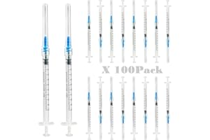 JIAYOUSHOT 100Pack -1ml Luer lock Syringes with 23Ga(1inch) Needles, Individually Packaging Disposable Plastic Syringes and Needles for Scientific Labs, Industrial, Animal and Pet Supplies