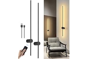 AANYHOH Battery Operated Wall Sconces with Remote Control, USB Rechargeable Wall Sconce Set of Two, Dimmable LED Wall Lights Indoor, 360°Rotate Cordless Wall Lamp for Living Room Bedroom Hallway, Black, 39 In