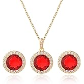 Bridal Crystal Jewelry Set - Sterling Silver Round Cubic Zirconia CZ Rhinestone Halo Birthstone Pendant Necklace Stud Earrings Set for Wedding Bride Bridesmaids Birthday Gift