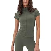 Lviefent Womens Lightweight Full Zip Active Running Track Jacket Workout Short Sleeve Top Slim Fit Yoga Sportswear