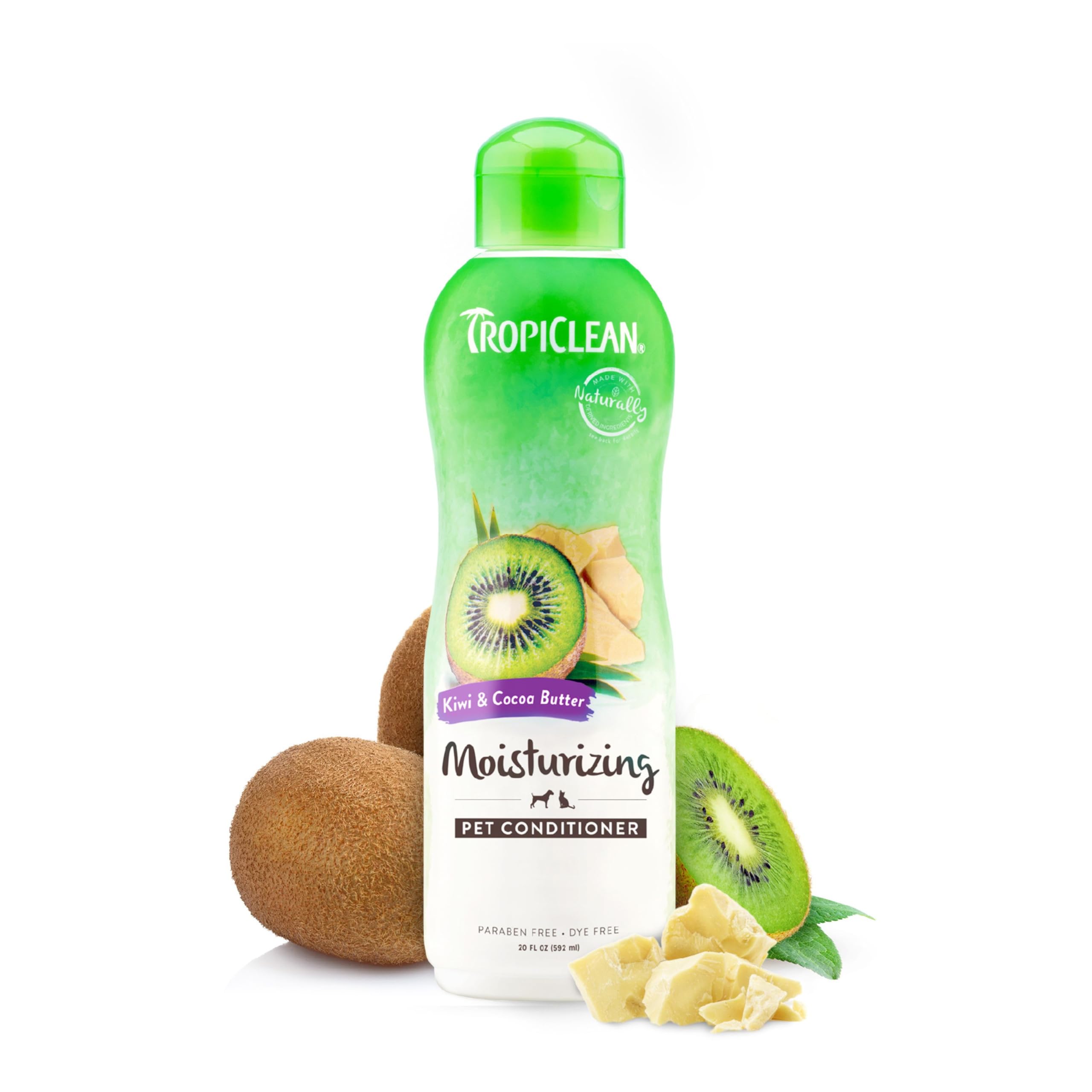 TropiClean Dog Conditioner Grooming Supplies - Moisturising Dog Conditioner for Allergies & Itching - Derived from Natural Ingredients - Used by Groomers - Kiwi & Cocoa Butter, 355ml