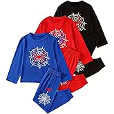 Jolyshlid 6 Piece Boys Clothes Long Sleeve Cartoon Graphic T-Shirt Tops and Pants Outfits Set 4-14Y