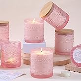 DARJEN 8 Pack Pink Candle Jars for Making Candles- 14 OZ Empty Glass Candle Making Jars with Bamboo Lids and Labels, Candle Containers Candle Making Supplies for DIY Gifts