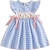 Yuufuniy Toddler Baby Girl Easter Outfit Bunny Sleeveless Dress Fly Sleeve Smocked Easter Dresses Little Girls Spring Clothes