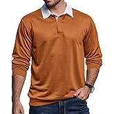 Epoleatries Mens Long Sleeve Polo Shirt Button Down Classic Pullover Sweatshirts for Men Polos with Contrast Collar