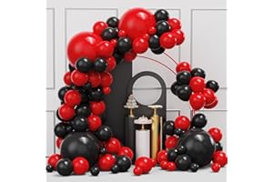 YMSZ Red Black Balloons Garland Arch Kit, 134pcs Black and Red Party Balloons with Different Size for Graduation, Birthday, Anniversary, BBQ Casino, New Year Party Decorations Supplies