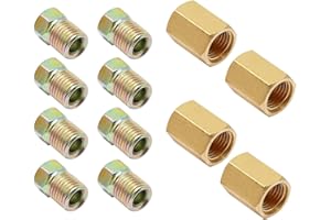 12 Pcs 3/8' - 24 Threads Assortment Brake Line Fittings for 3/16' Brake Line Tube (4 Unions, 8 Nuts)