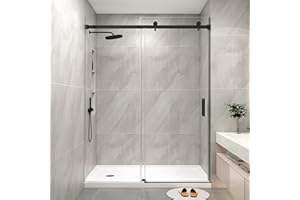 KPUY Frameless Shower Door, 43-48" W x 76" H Sliding Glass Shower Door, 1/4" (6mm) Thick Tempered Clear Glass with Explosion-Proof Film Nano Coating in Matte Black Finish