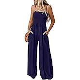 Nfsion Women's Summer Casual Jumpsuits One Piece Outfits Square Neck Sleeveless Spaghetti Strap Wide Leg Rompers with Pockets