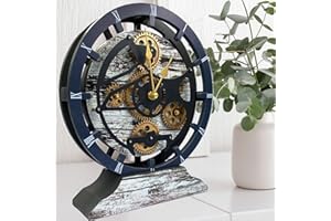 IMPROVINGLIFE The Gears Clock Desk Clock 10 inches with Real Moving Gears Convertible into Wall Clock (Grey & White)