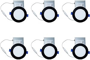 YUURTA 4 Inch 10W LED Downlight (Recessed Ceiling Canless Pot Light) Slim Panel Black Trim 120V Dimmable ETL Listed IC Rated 