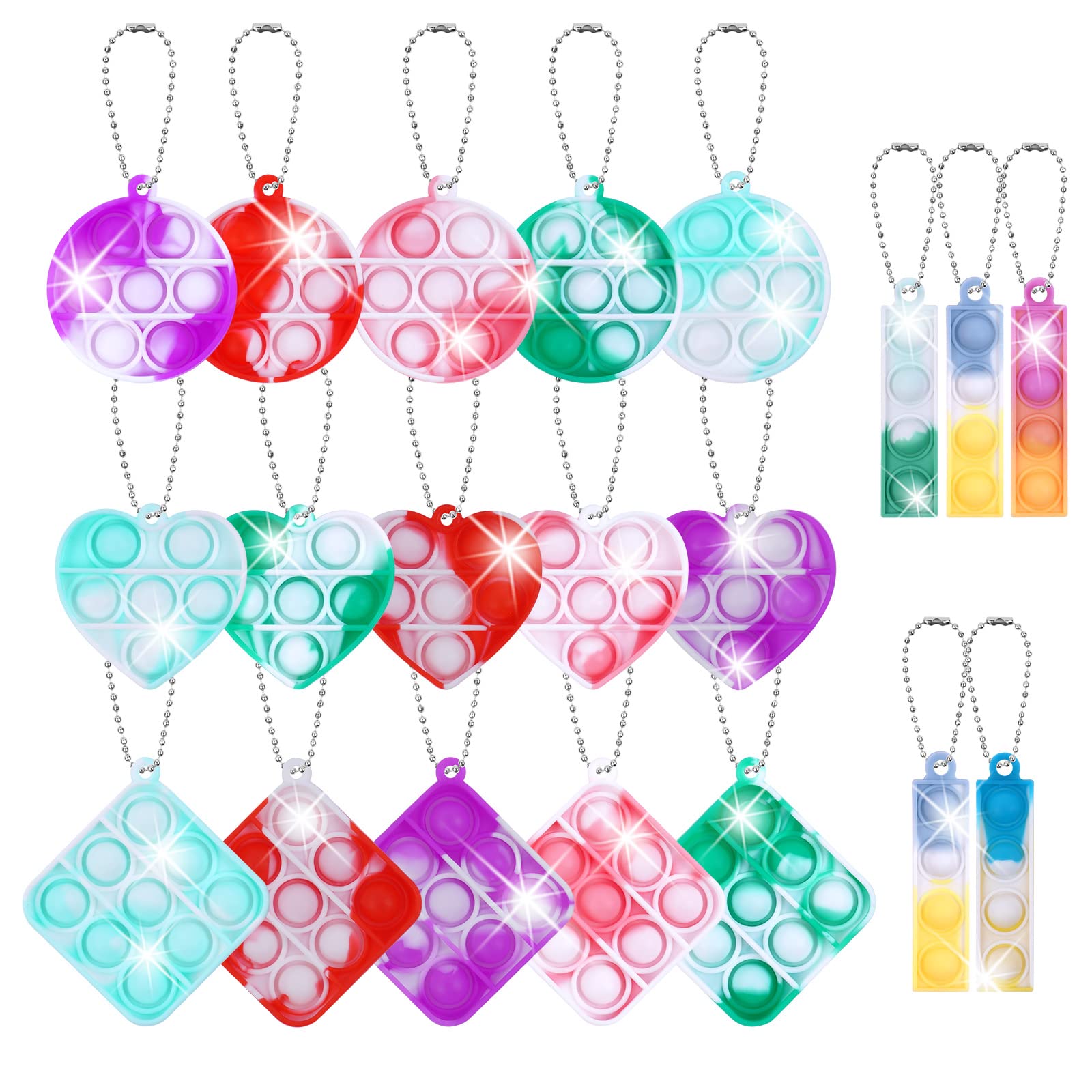 Ainiv 20 PCS Mini Fidget Pop Bubble Toys, Square Squeeze Stress Relievers With Keyrings, Adult & Kids Anxiety Relief Desk Toys