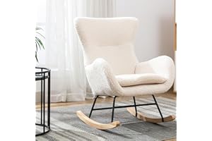 KINFFICT Nursery Rocking Chair, Teddy Velvet Upholstered Glider Rocker Rocking Accent Chair with High Backrest, Mid Century Modern Armchair Comfy Side Chair for Living Room Bedroom Offices