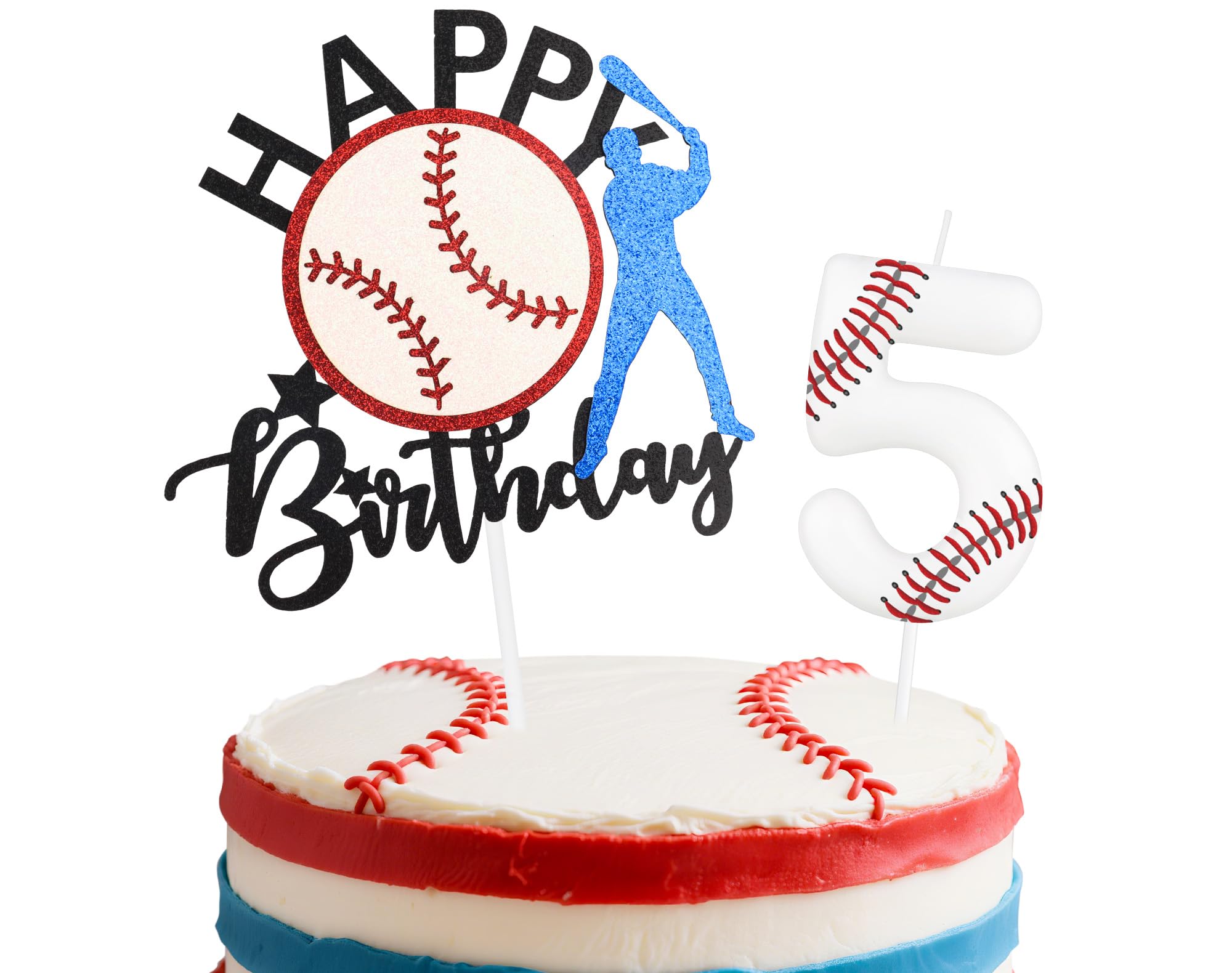 mciskin Baseball 5th Birthday Candles Set,White Number 5 Candle for Cake,Boys 5th Birthday Decorations,Baseball Birthday Decorations Cake Toppers for Boys Kit Ball Game Themed Party Supplies
