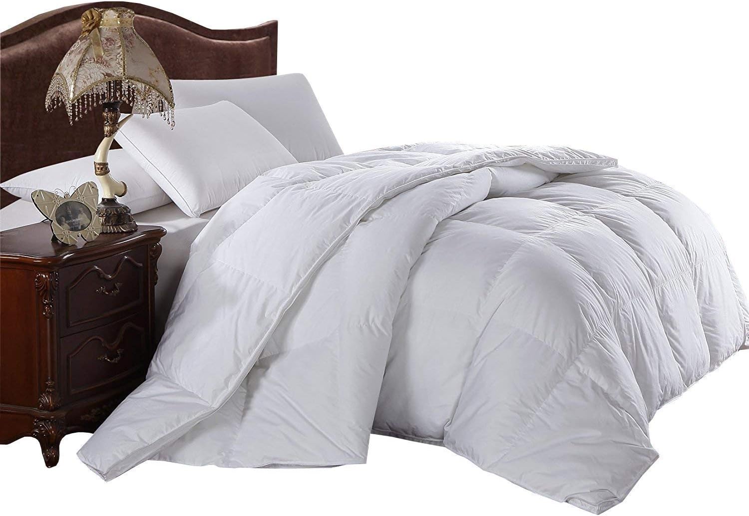 Royal Hotel's 300 Thread Count King Size Goose Down Alternative Comforter, Overfilled Comforter, Duvet Insert 100% Cotton Shell - 750FP - 86Oz - Solid White, King: Home & Kitchen