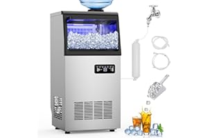 VELIETA Commercial Ice Maker Machine 120 LBS/24H, 40 Ice Trays Freestanding & Undercounter Ice Machine Stainless Steel with 20 LBS Ice Storage Capacity, Ice Maker with Water Line and Filter, Dual Water Inlet