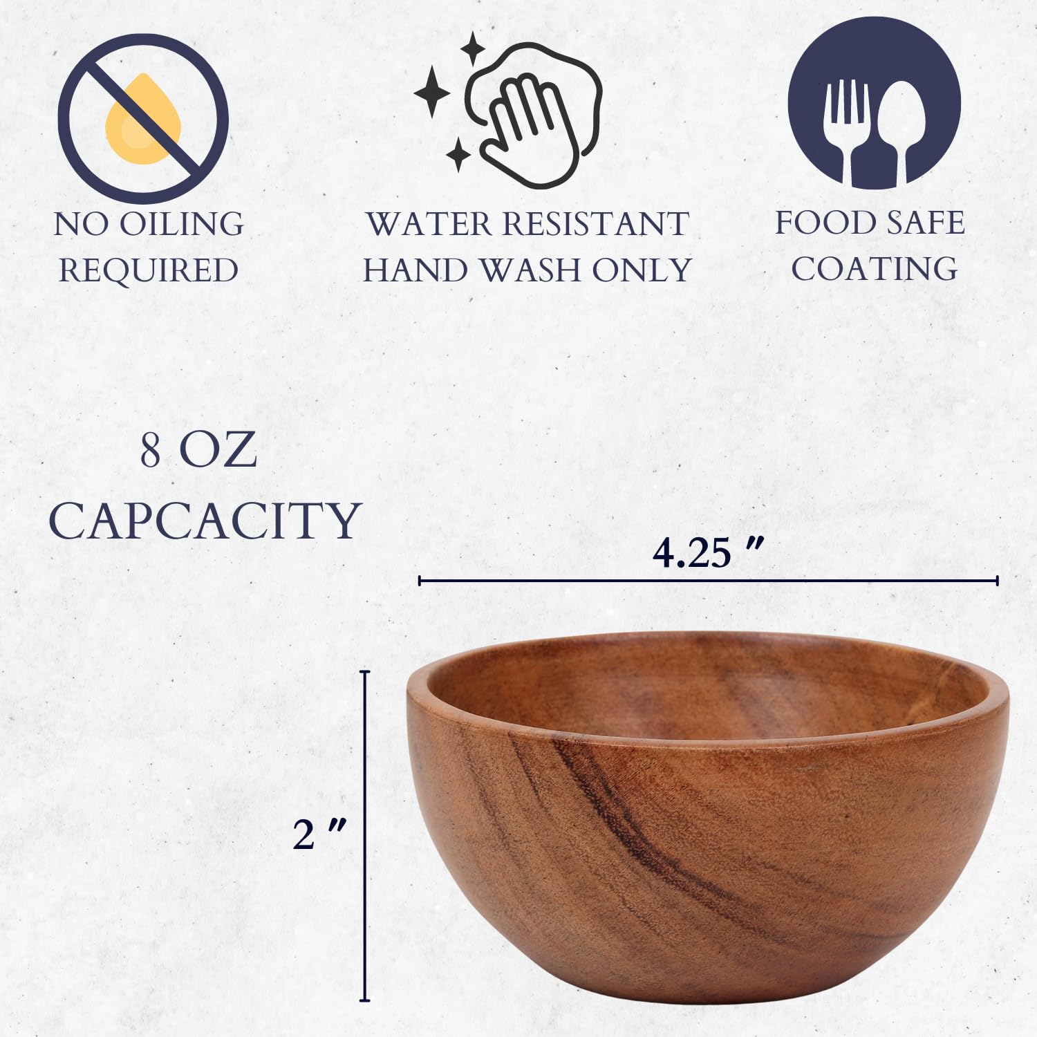 LAVAUX DESIGNS Set of 6 small acacia wood dessert bowls 4.2 * 2 inches | 8 oz capacity | Charcuterie accessories | use for dipping, condiments, nuts, ice cream, snacks, sauce, dips - Image 3