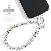 richginker Crystal Phone Wrist Strap Phone Charm Chain Keychain Beaded Cellphone Lanyard with Tether Tab Hands-Free Wristlet Bracelet Wrist Grip Strap for Women, W-Green Purple