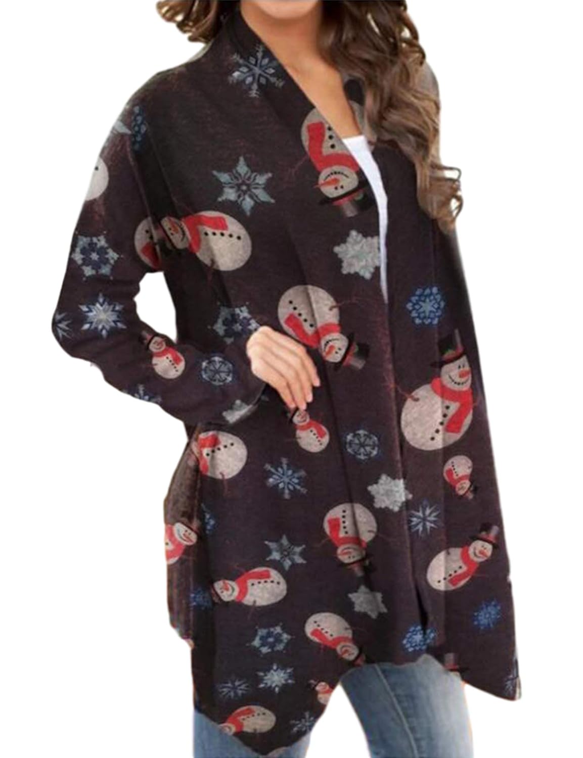 Buy Women's Christmas Cardigans Santa Snowman Print Open Front Chunky Knit Sweater, 2XL at Amazon.in