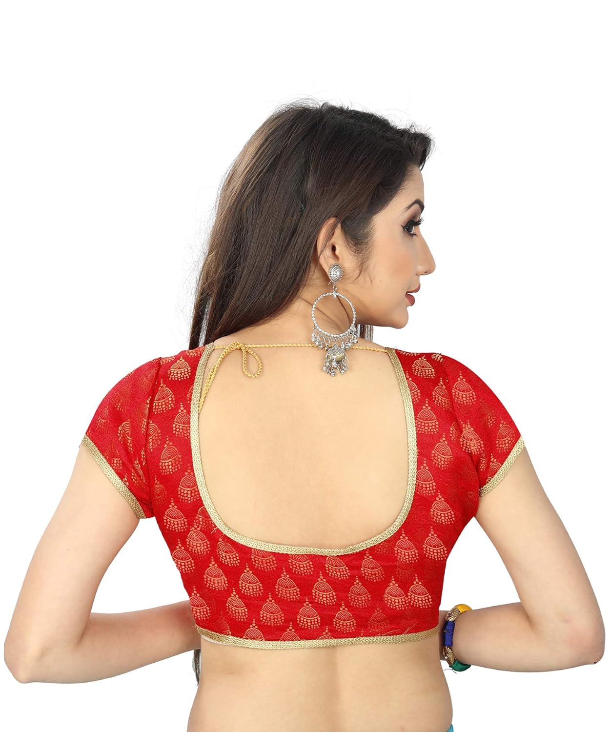 spangel fashion red jhumki pattern round neck women's ready made saree's blouse