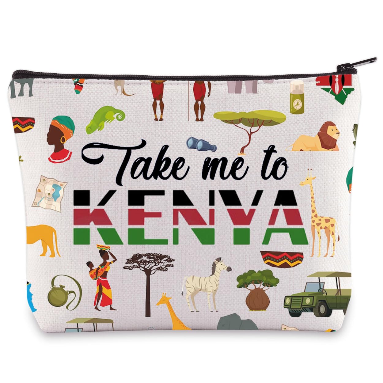LEVLO Kenya Travel Cosmetic Bag Kenya Souvenir Gift Take Me To Kenya Zipper Pouch Bag For Traveler, Take Me To Kenya