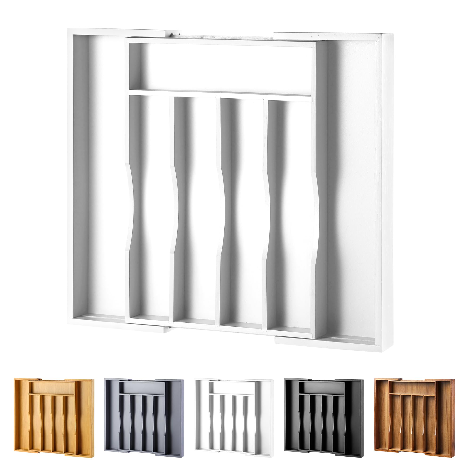 Photo 1 of oridom Expandable Bamboo Kitchen Drawer Organizer for Cutlery and Utensils, Adjustable Bamboo Wood Cutlery Tray in Drawer for Flatware and Silverware in Kitchen, (White)